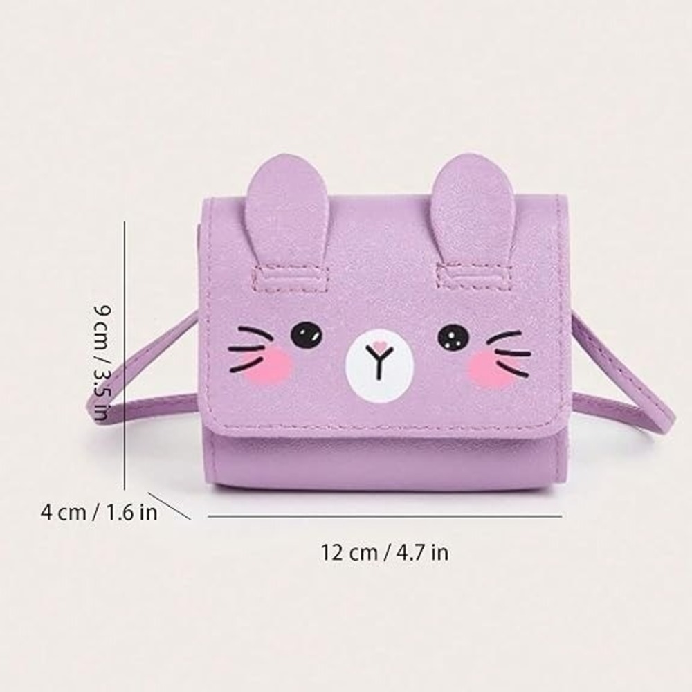 Kids Cute Bunny Face Crossbody Bags, 1 Lavender & 1 Beige, Child Purse - Picture 10 of 10